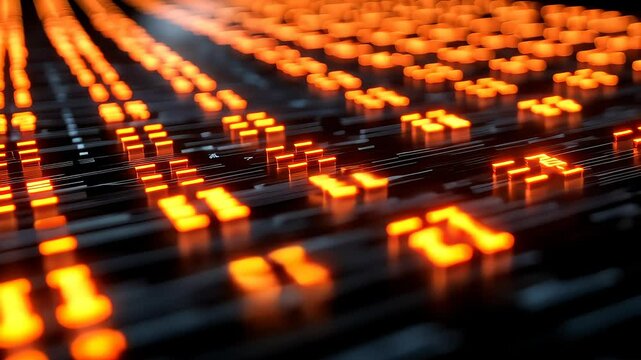 Abstract technological array pattern orange light glowing shapes
