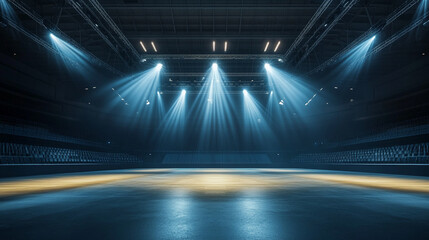 Empty arena with stage spotlights, showcasing a blank space ideal for presentations or events, symbolizing potential and opportunity