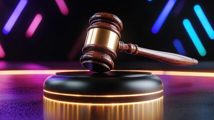 Virtual gavel in front of digital background, legal and ethical tech conundrum