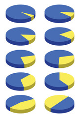 blue and yellow 3D pie chart 2 piece