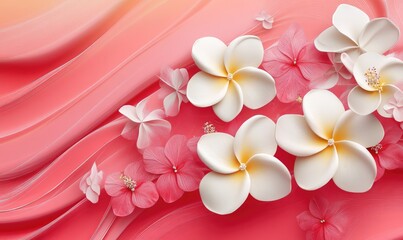 Obraz premium Tropical Floral Banner on Pink Background for Website Header. AI generated illustration.