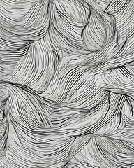 Abstract Black and White Line Art: Swirling Wave Pattern