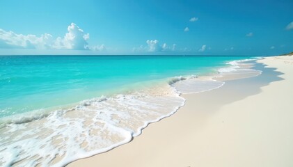 Obraz premium Turquoise ocean waves gently lapping against white sandy beach , beach, tropical