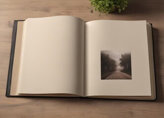 Fototapeta premium Empty photo album leaves elegantly displayed, ready for personalized designs and layouts , texture, artwork, element