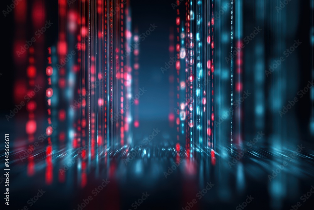 Poster abstract digital data stream, binary code, red and blue