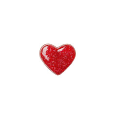 Shiny red heart shaped candy with glossy surface, symbolizing love and sweetness. vibrant color and smooth texture make it visually appealing and delightful