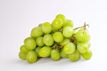 Bunch of fresh green grapes on white background, juicy fruit closeup
