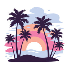 Sunset Silhouette of Palm Trees Vector Art