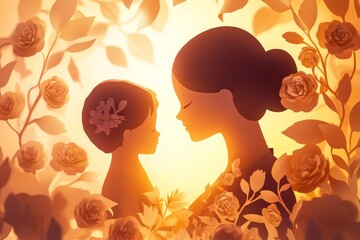 Warm, loving silhouettes of mother and child.