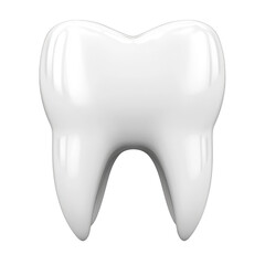 Shiny, white 3D model of tooth is displayed against plain background, showcasing its smooth surface and realistic shape