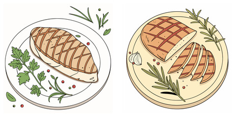 Delicious roasted chicken with mushrooms and garlic served in a rustic bowl on a wooden table
