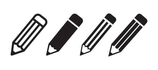 Pencil icon silhouette set vector illustration writing drawing education stationery tool
