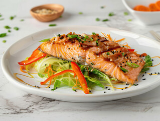 Deliciously cooked salmon with vegetables
