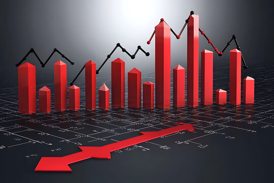Declining economy illustrated by a red graph with falling arrow trend line
