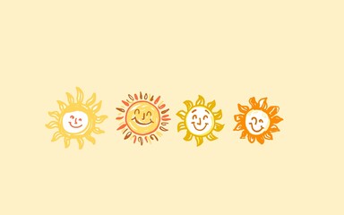 Set of sun .sun cartoon illustration 