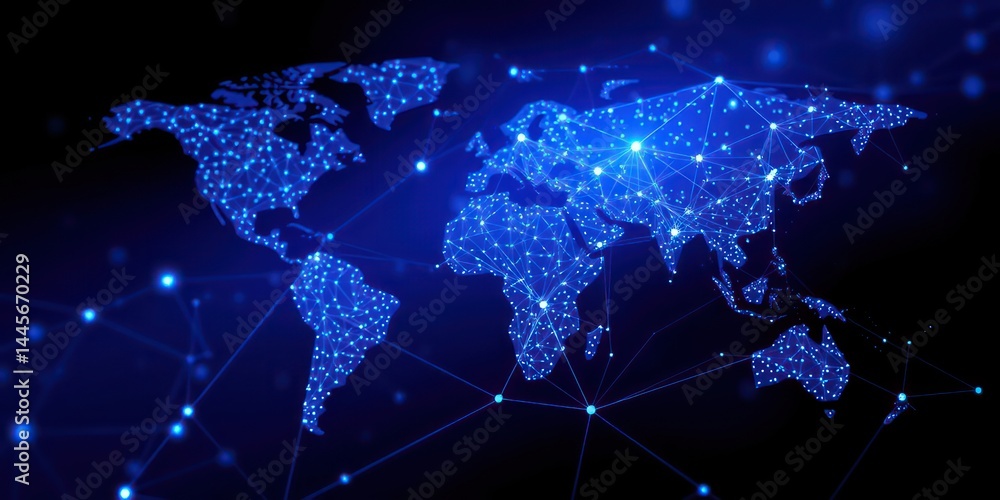 Poster global network connections a polygonal world map visualization