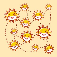illustration of a happy kids. happy children in the sun. sun cartoon illustration 