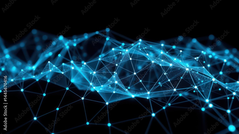 Aufkleber abstract digital network connection illustration of glowing nodes and lines forming a wavy surface