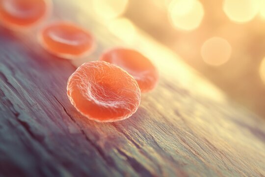 Microscopic view of red blood cells, showcasing their biconcave disc shape and delicate structure.