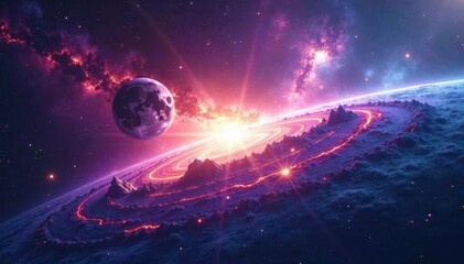 Obraz premium Vibrant nebulae dance around a distant planet, universe, planets