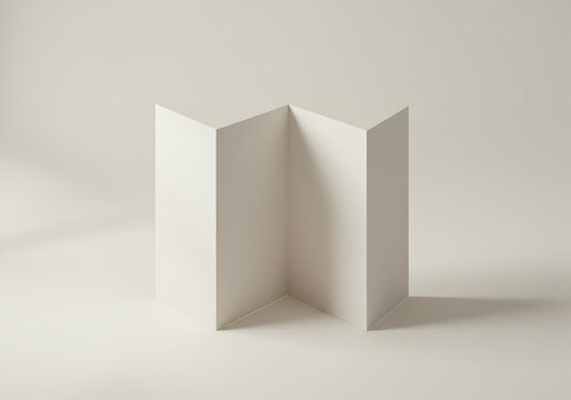 Blank white trifold brochure mockup on light background for design presentation branding identity 3d rendering