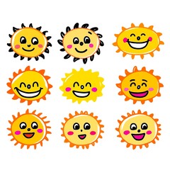 set of smiles. Set of sun cartoon