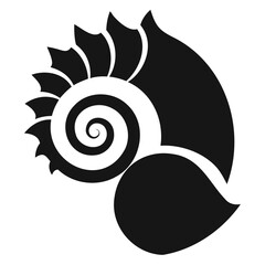 Spiral Seashell Icon Black Silhouette Isolated on Transparent Background, PNG