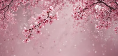 Fototapeta premium Abstract pink sakura petals gently falling on a dreamy, blurred background , beauty, bokeh