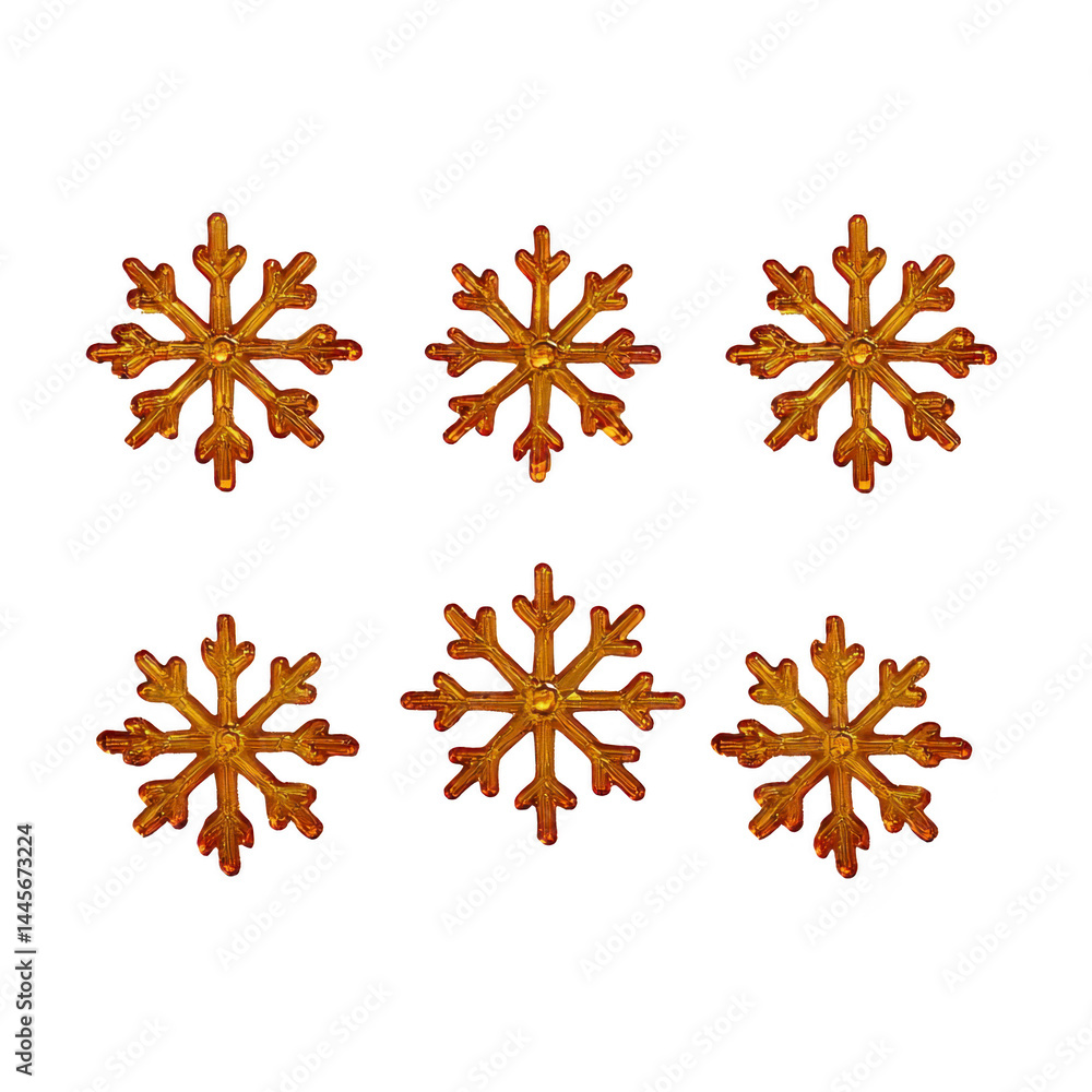 Poster golden snowflakes arranged two rows of three create festive and elegant pattern, perfect for holiday