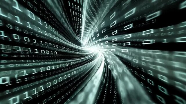 Digital Data Stream with Binary Code Flow in Abstract Background