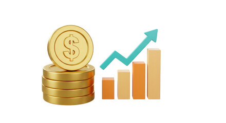 Isolated Dollar Coins Stacked with Graph