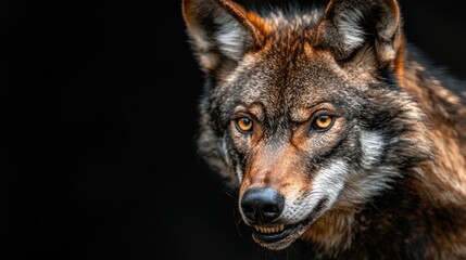 Fototapeta premium A Close Up Portrait Of A Beautiful Brown Wolf