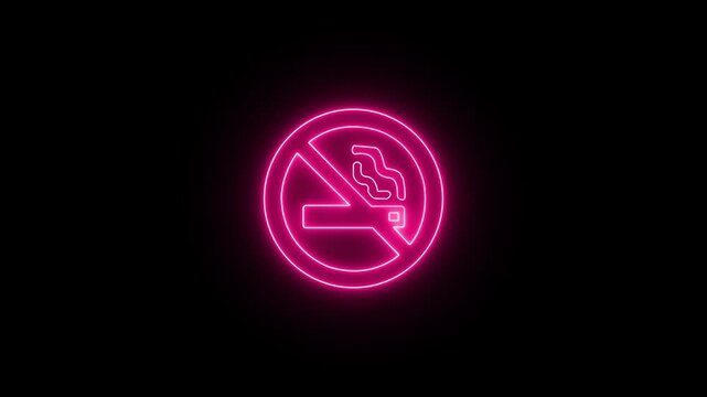 No smoking neon sign animation in a black background. Neon animation of no smoking. symbol of prohibition smoking.Avoid smoking.