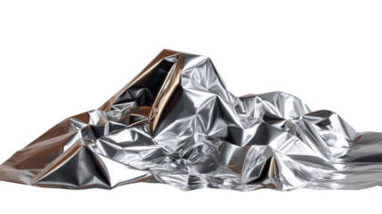 Silver Foil Abstract: A detailed and eye-catching image shows a crumpled silver foil creating a dynamic abstract art with a multitude of facets. Perfect for showcasing texture, contrast.