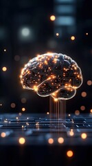 A futuristic illustration of a brain with glowing connections, symbolizing artificial intelligence and advanced technology.