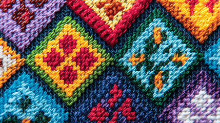 Fototapeta premium colorful cross stitch close up detail and close up