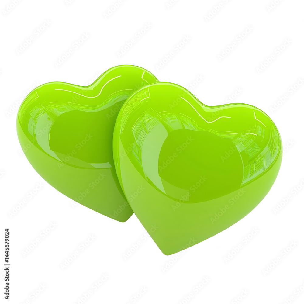 Poster two glossy green heart shaped objects are placed side by side, symbolizing love and unity. vibrant c