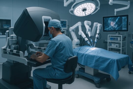 Surgeon operating robotic surgical system in advanced operating room