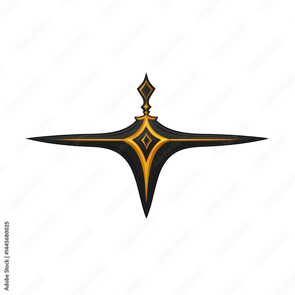 Poster this features symmetrical abstract design with central diamond shape gold and black tones creating s