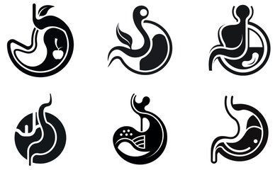 Fototapeta premium Minimalist Stomach Organ Icon Set in Black and White Vector Style