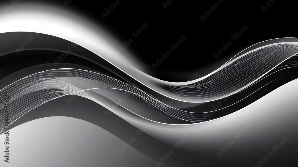 Poster abstract grayscale flowing wave design with subtle texture
