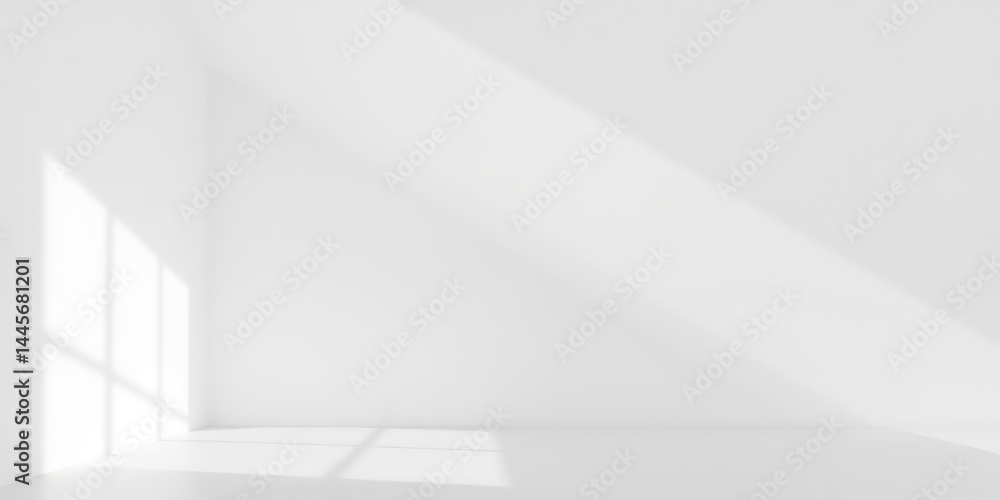 Poster white room with light and shadow patterns illuminating a corner
