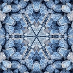 Intricate Blue Mandala with Central Radiating Star and Stone Textures