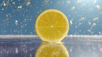 Refreshing Lemon Slice in Sparkling Water Vibrant Summer Citrus Fruit