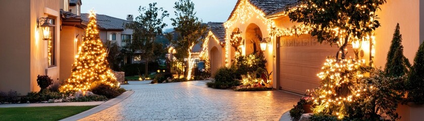 Obraz premium A Beautiful Decorated House Lit Up With Holiday Lights