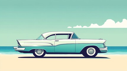 Classic Vintage Car on Summer Beach Illustration