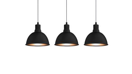 Modern Black Pendant Lights Suspended in a Row with Warm Glow Illuminating a Minimalist Interior Space, Isolated cutout on a transparent background
