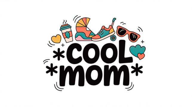 "Cool Mom" Icons Set on White Background. Modern set of icons phrase Cool Mom. Coffee cup, stroller, sneakers, sunglasses, laptop, heart, sparkles, shopping bag, car keys, yoga mat