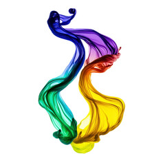 Colorful swirling ribbons of paint create dynamic and vibrant abstract design, featuring shades of blue, purple, red, green, and yellow. fluid motion evokes sense of creativity and energy