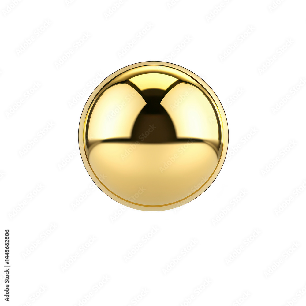 Poster shiny golden sphere with reflective surface is centered against plain background, creating minimalis